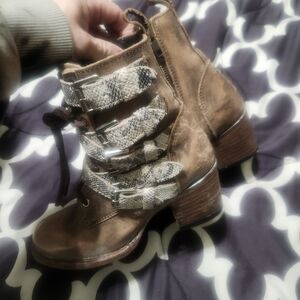 Freebird by Steven Brown Combat Boots with Snakeskin Accents